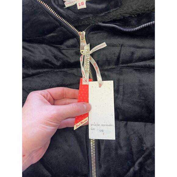 Red Marine Amsterdams Blauw faux fur lined Hooded puffer Jacket Black sz Large - Picture 10 of 10